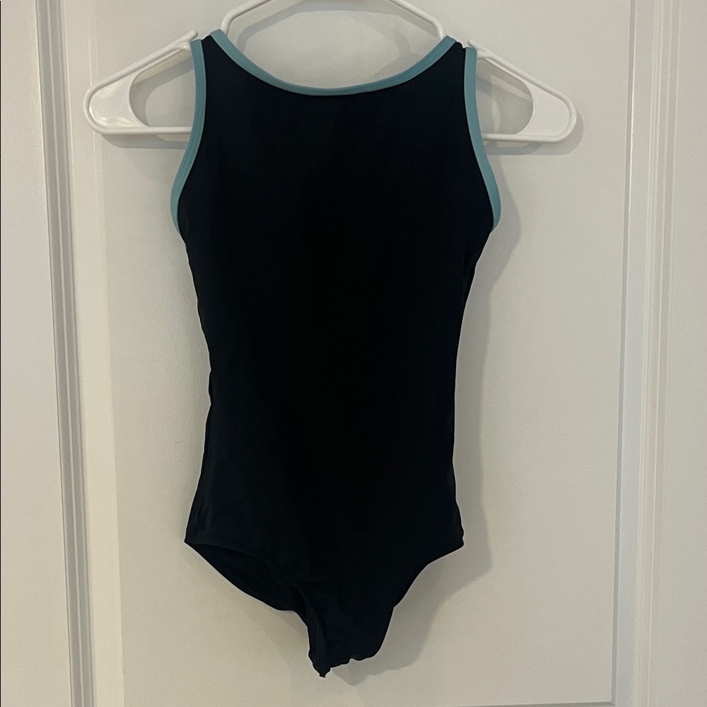 Women’s Black Leotard with Light Blue Trim